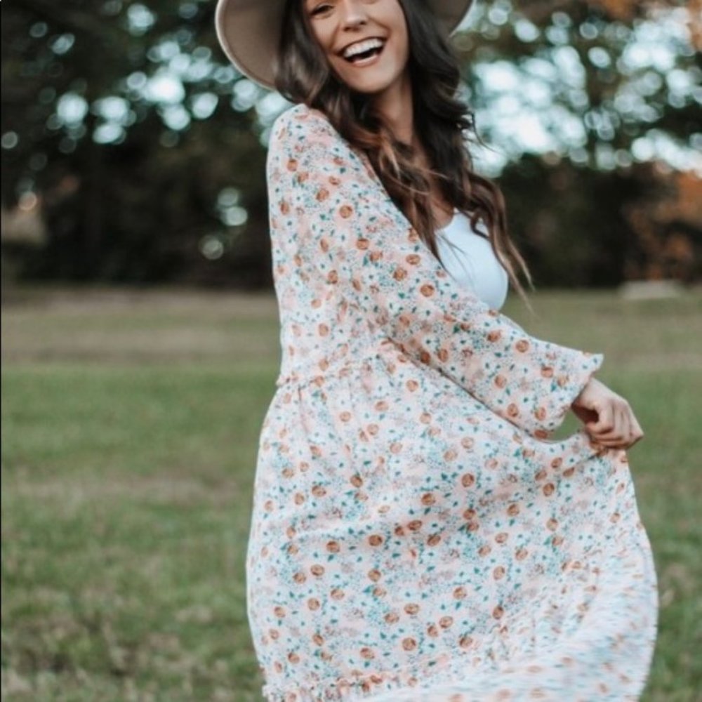 Wild Fable Floral Chiffon Maxi Kimono